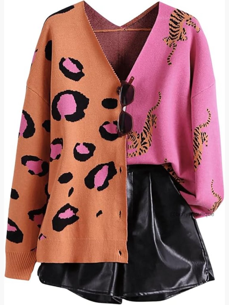 V-Neck Cardigan Long Sleeve Button Down Color Block Sweater Outwear